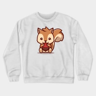 Cute Squirrel Eating Nut Cartoon Crewneck Sweatshirt